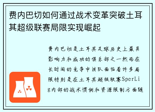 费内巴切如何通过战术变革突破土耳其超级联赛局限实现崛起