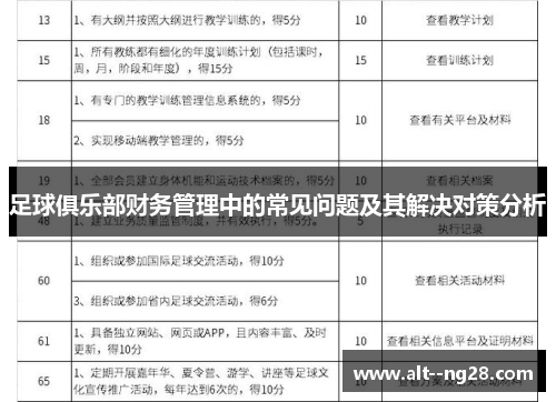 足球俱乐部财务管理中的常见问题及其解决对策分析